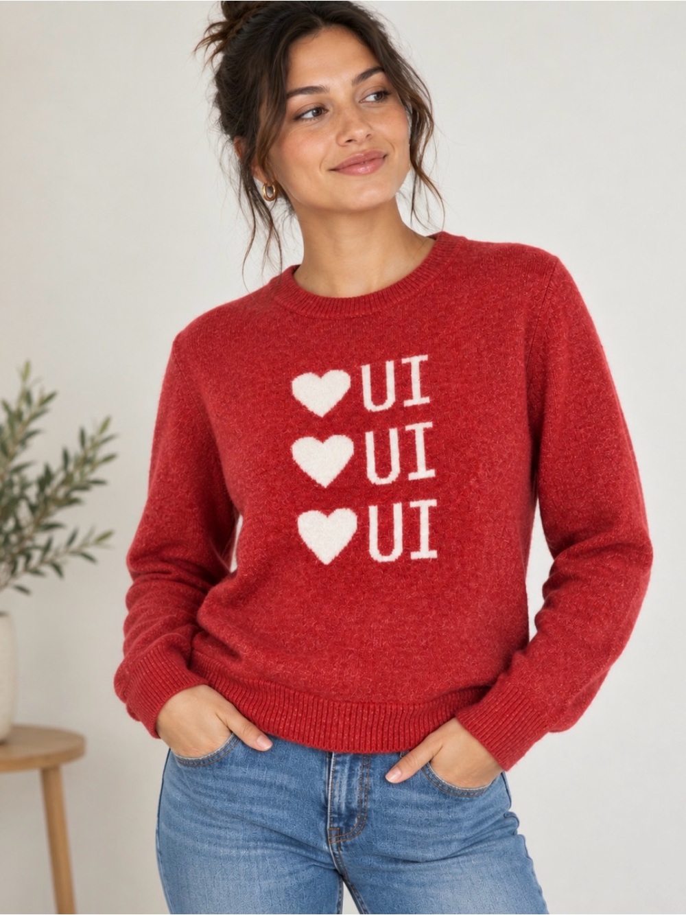 Madison + Hudson Red Oui Heart Sweater Size S